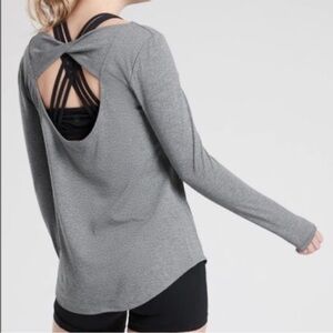 Athleta Flexlite Open Back Top gray, long sleeve  - size L